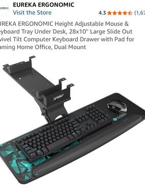 Eureka Ergonomic Adjustable Under-Desk Keyboard Tray - Black with Teal Accent